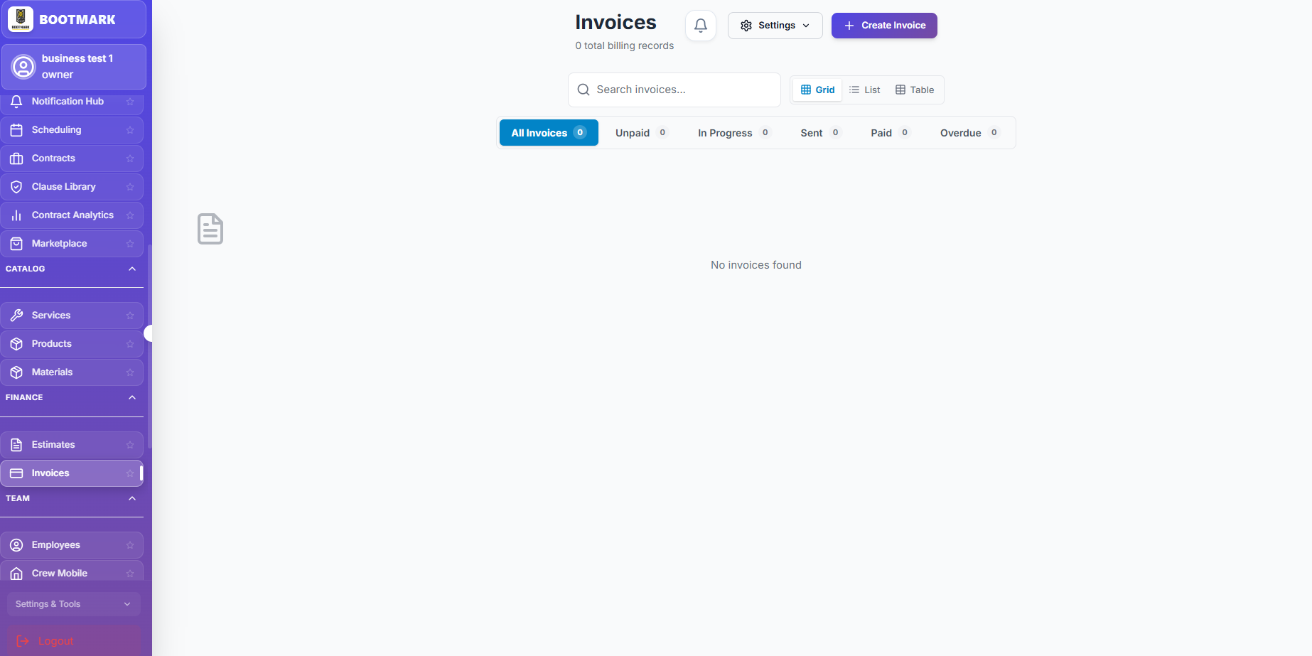 Invoicing & Payments — BOOTMARK screenshot