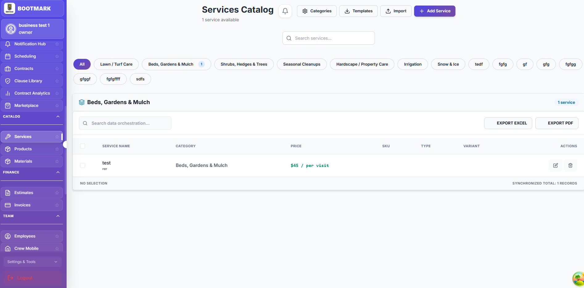 Services Catalog — BOOTMARK screenshot